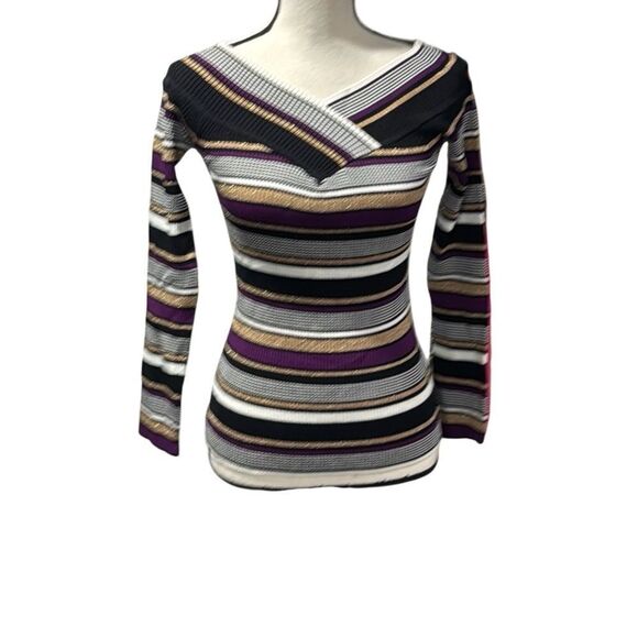 NWT INC International Concepts V-Neck, Boat Neck Striped Sweater - Picture 1 of 5